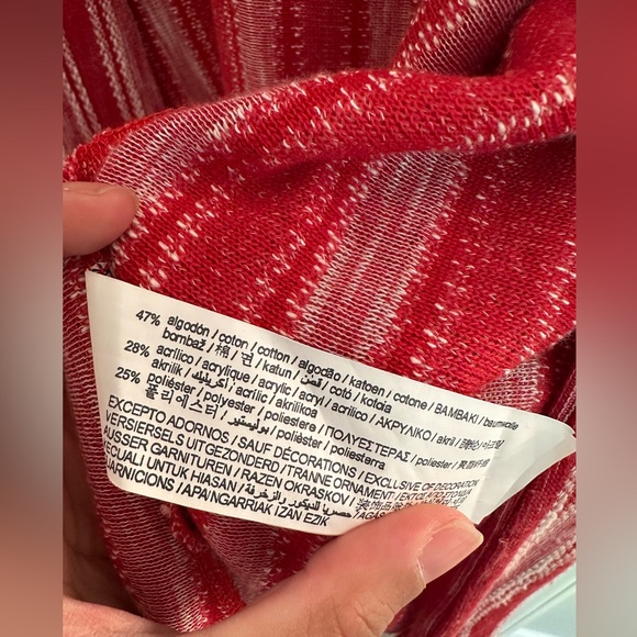 Pull & Bear Women’s Medium Red and White Striped Kimono Cardigan Boho Fringe - Picture 4 of 10